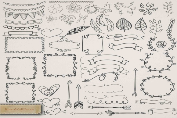 57 Digital Vector Doodles and Elements
