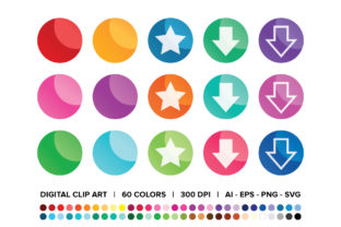 Round Gradient Web Button Clip Art Set